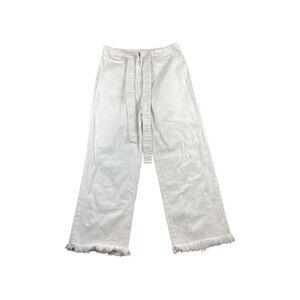Gilli White Wide Leg Belted Cropped Jeans Frayed Hem Size 2